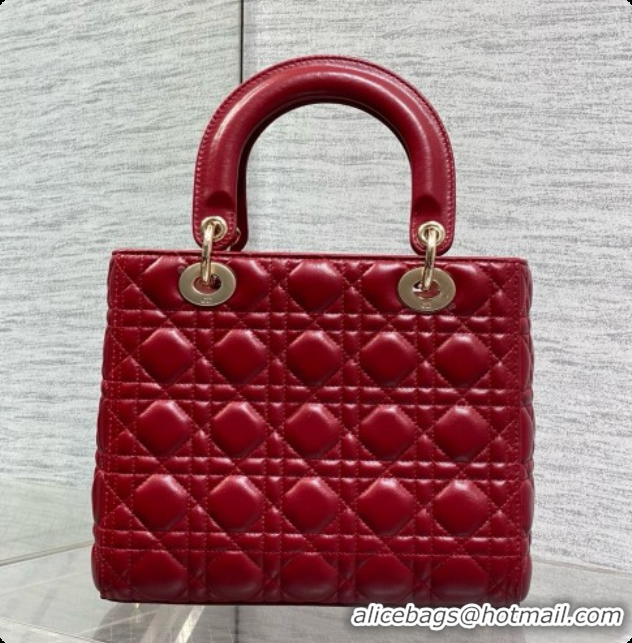 Buy Luxury Dior Medium Lady Dior Bag in Cannage Lambskin with Bow D090420 Deep Red 2026