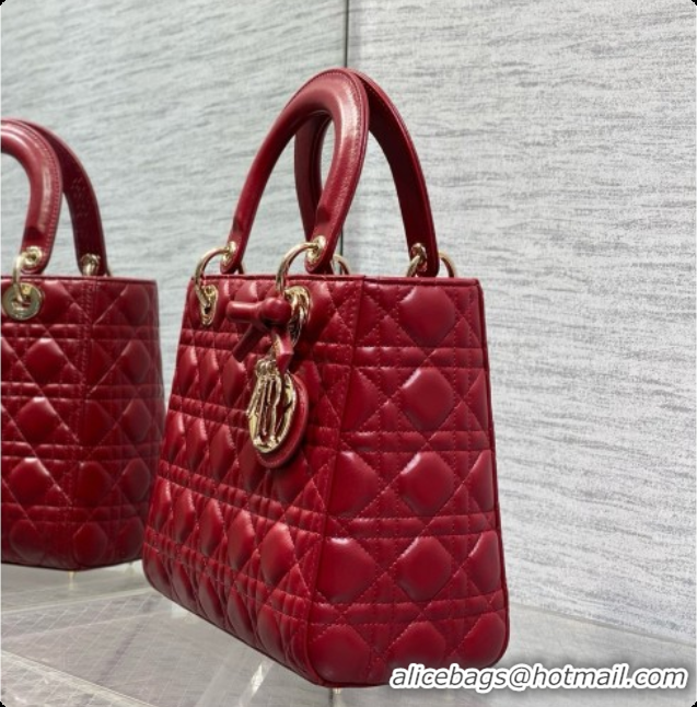 Buy Luxury Dior Medium Lady Dior Bag in Cannage Lambskin with Bow D090420 Deep Red 2026