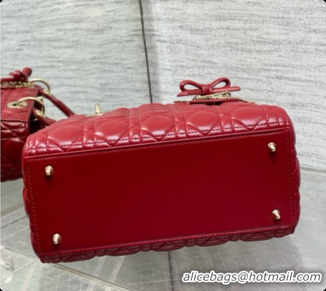 Buy Luxury Dior Medium Lady Dior Bag in Cannage Lambskin with Bow D090420 Deep Red 2026
