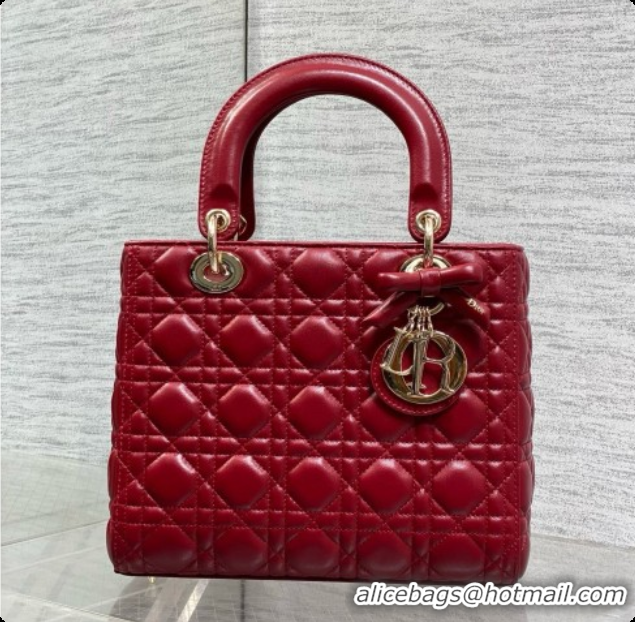 Buy Luxury Dior Medium Lady Dior Bag in Cannage Lambskin with Bow D090420 Deep Red 2026
