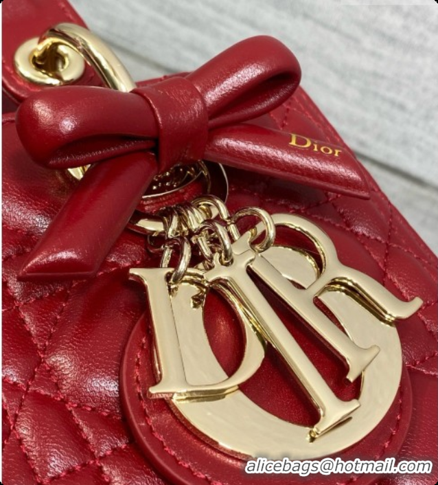 Buy Luxury Dior Medium Lady Dior Bag in Cannage Lambskin with Bow D090420 Deep Red 2026