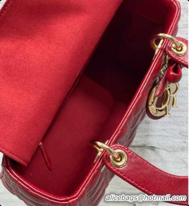 Buy Luxury Dior Medium Lady Dior Bag in Cannage Lambskin with Bow D090420 Deep Red 2026
