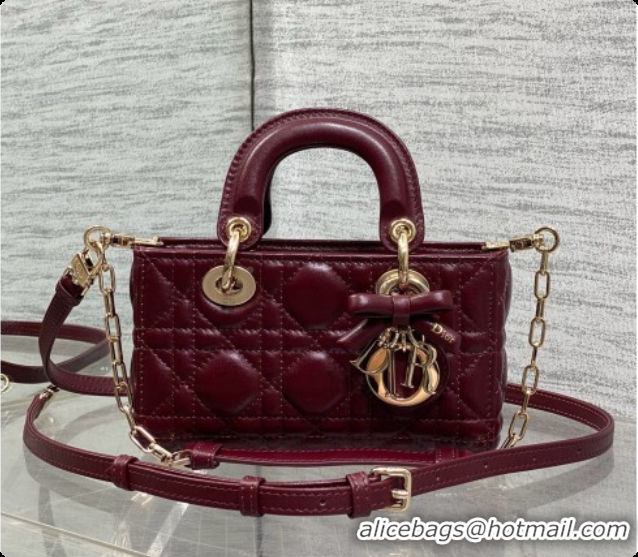 Top Grade Dior Mini Lady D-Joy Bag in Cannage Lambskin with Bow D090421 Burgundy 2026
