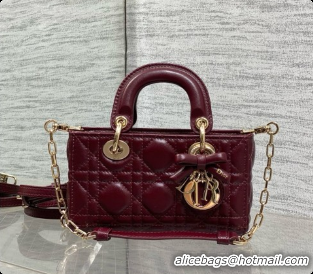 Top Grade Dior Mini Lady D-Joy Bag in Cannage Lambskin with Bow D090421 Burgundy 2026