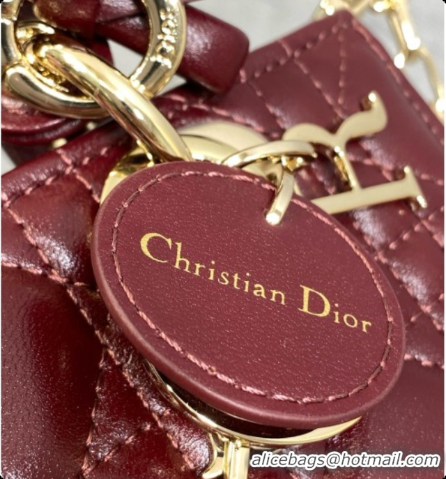 Top Grade Dior Mini Lady D-Joy Bag in Cannage Lambskin with Bow D090421 Burgundy 2026