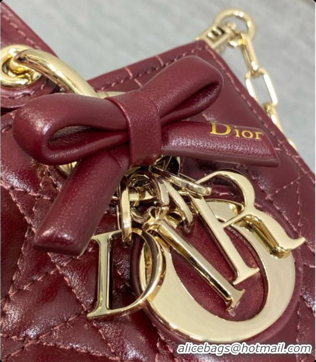 Top Grade Dior Mini Lady D-Joy Bag in Cannage Lambskin with Bow D090421 Burgundy 2026