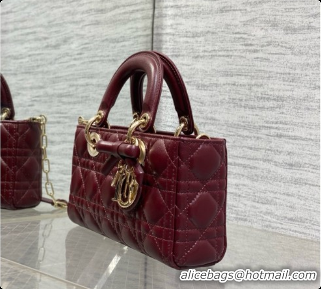 Best Product Dior Small Lady D-Joy Bag in Cannage Lambskin with Bow D090422 Burgundy 2026