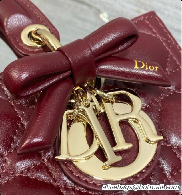 Best Product Dior Small Lady D-Joy Bag in Cannage Lambskin with Bow D090422 Burgundy 2026