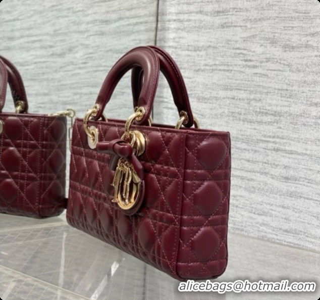 Popular Style Dior Medium Lady D-Joy Bag in Cannage Lambskin with Bow D090423 Burgundy 2026