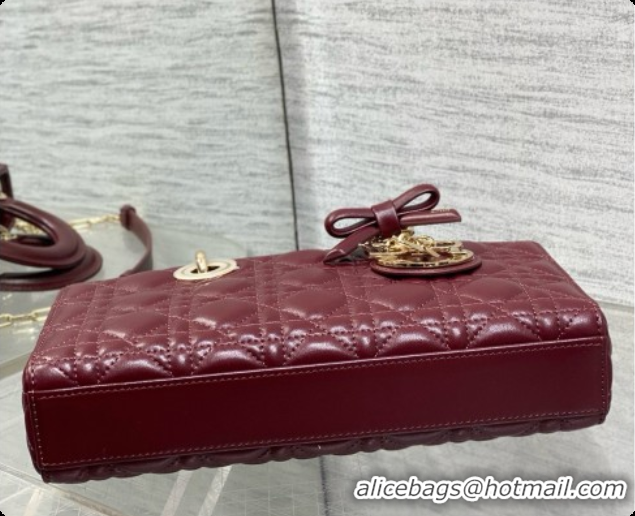 Popular Style Dior Medium Lady D-Joy Bag in Cannage Lambskin with Bow D090423 Burgundy 2026