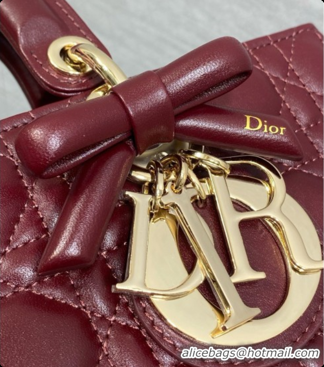 Popular Style Dior Medium Lady D-Joy Bag in Cannage Lambskin with Bow D090423 Burgundy 2026
