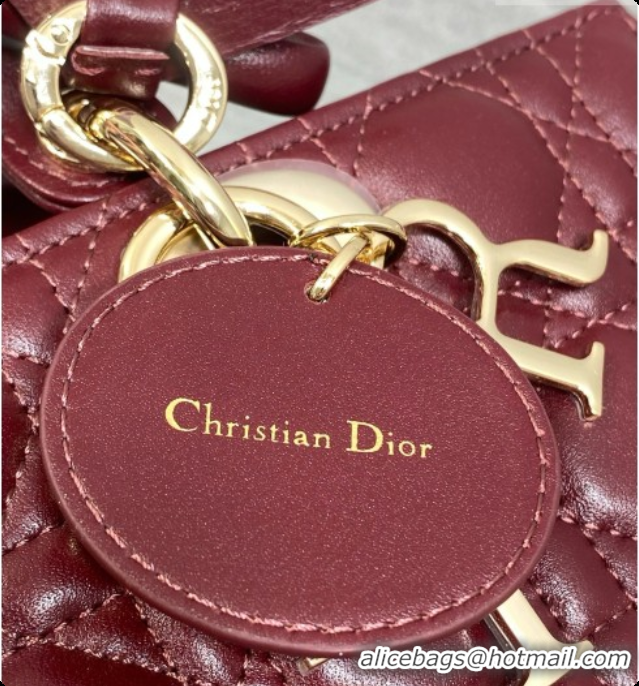 Popular Style Dior Medium Lady D-Joy Bag in Cannage Lambskin with Bow D090423 Burgundy 2026