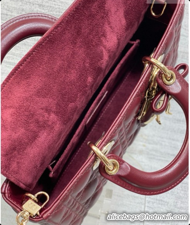 Popular Style Dior Medium Lady D-Joy Bag in Cannage Lambskin with Bow D090423 Burgundy 2026