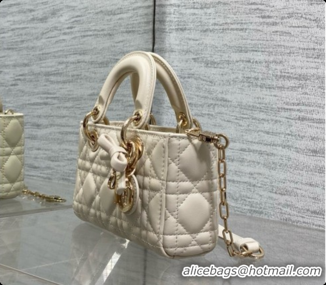 Good Quality Dior Mini Lady D-Joy Bag in Cannage Lambskin with Bow D090424 White 2026