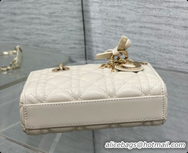 Good Quality Dior Mini Lady D-Joy Bag in Cannage Lambskin with Bow D090424 White 2026