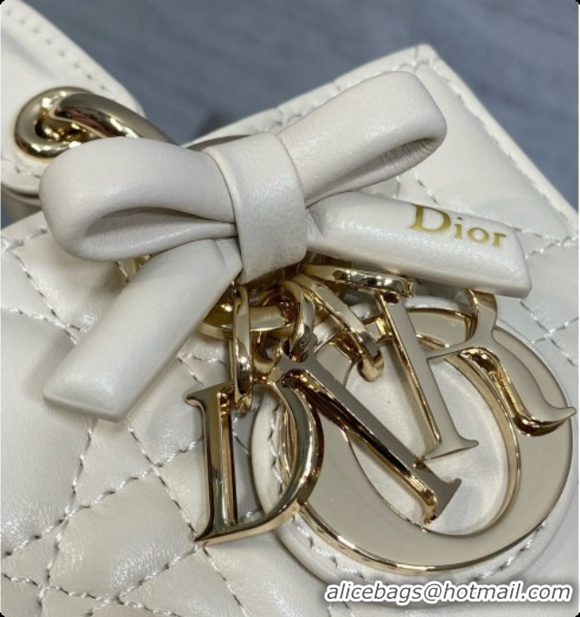 Good Quality Dior Mini Lady D-Joy Bag in Cannage Lambskin with Bow D090424 White 2026
