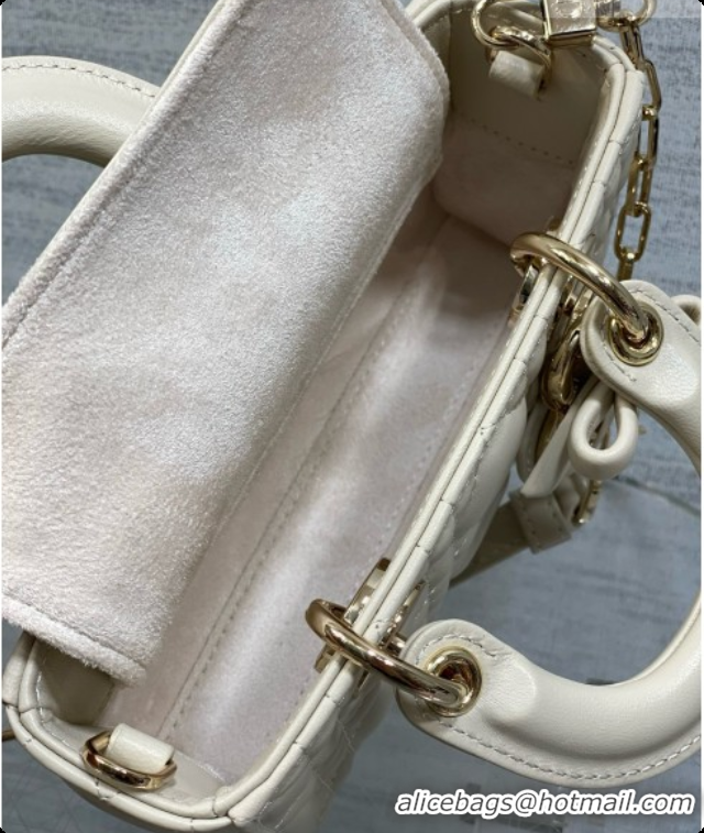 Good Quality Dior Mini Lady D-Joy Bag in Cannage Lambskin with Bow D090424 White 2026