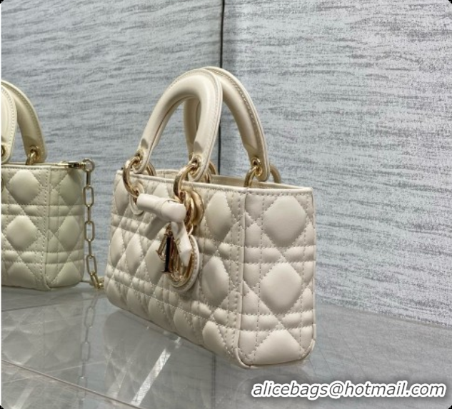 Original Cheap Dior Small Lady D-Joy Bag in Cannage Lambskin with Bow D090425 White 2026