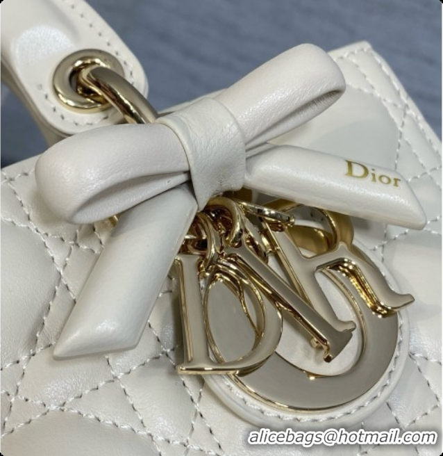 Original Cheap Dior Small Lady D-Joy Bag in Cannage Lambskin with Bow D090425 White 2026