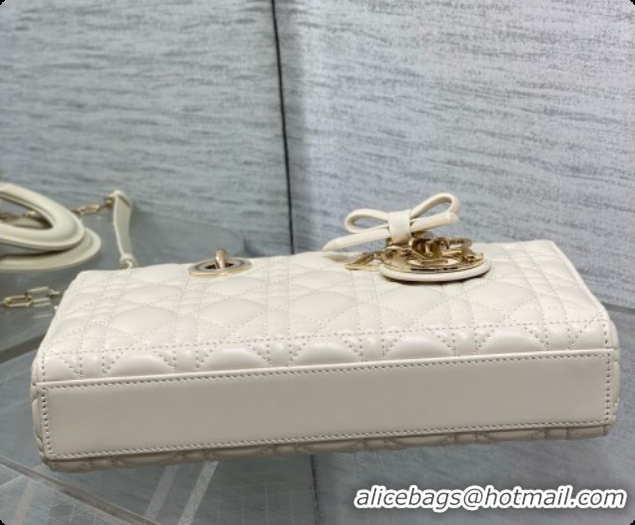 Lowest Cost Dior Medium Lady D-Joy Bag in Cannage Lambskin with Bow D090426 White 2026