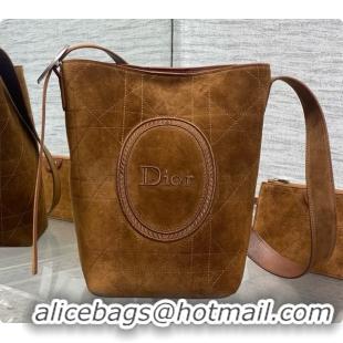 Top Design Dior Jett Médaillon Small Bucket Bag in Cannage Suede Calfskin Brown 2026 6090431