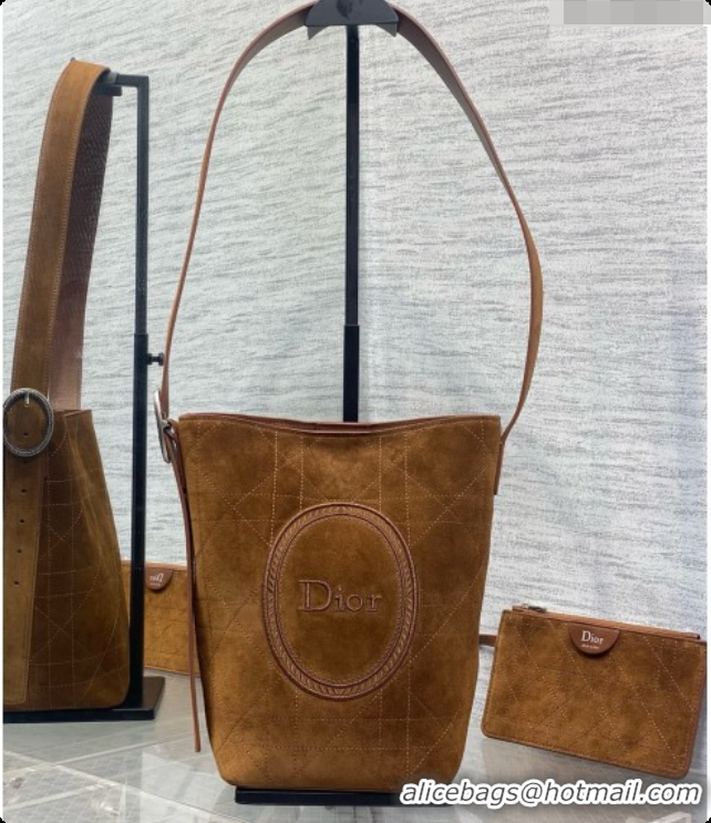 Top Design Dior Jett Médaillon Small Bucket Bag in Cannage Suede Calfskin Brown 2026 6090431
