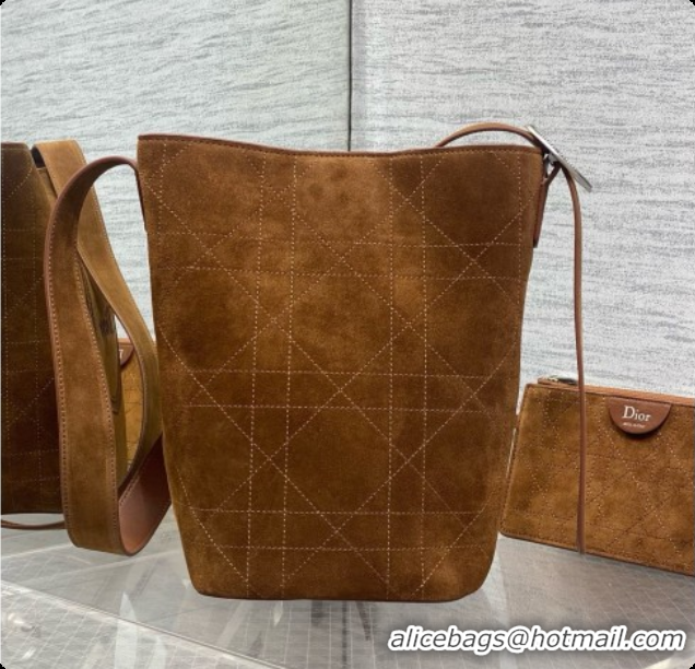 Top Design Dior Jett Médaillon Small Bucket Bag in Cannage Suede Calfskin Brown 2026 6090431