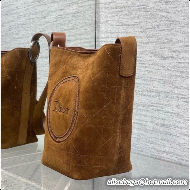 Top Design Dior Jett Médaillon Small Bucket Bag in Cannage Suede Calfskin Brown 2026 6090431