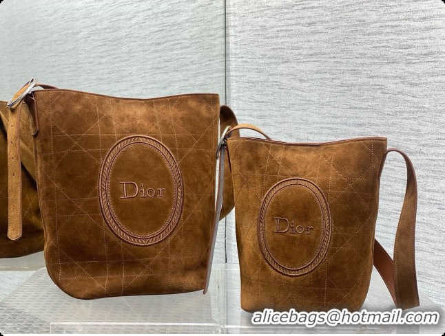 Top Design Dior Jett Médaillon Small Bucket Bag in Cannage Suede Calfskin Brown 2026 6090431