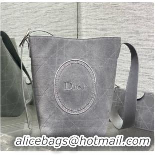 Discount Dior Jett Médaillon Small Bucket Bag in Cannage Suede Calfskin Grey 2026 6090435