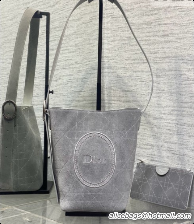 Discount Dior Jett Médaillon Small Bucket Bag in Cannage Suede Calfskin Grey 2026 6090435