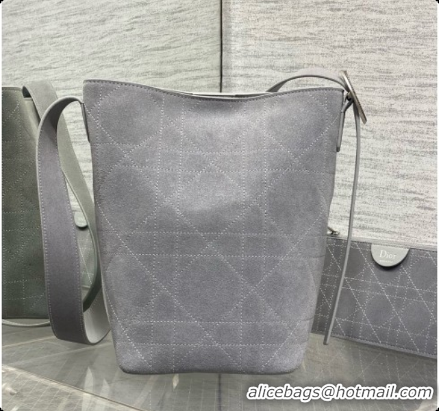 Discount Dior Jett Médaillon Small Bucket Bag in Cannage Suede Calfskin Grey 2026 6090435