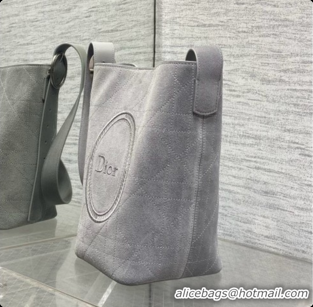 Discount Dior Jett Médaillon Small Bucket Bag in Cannage Suede Calfskin Grey 2026 6090435