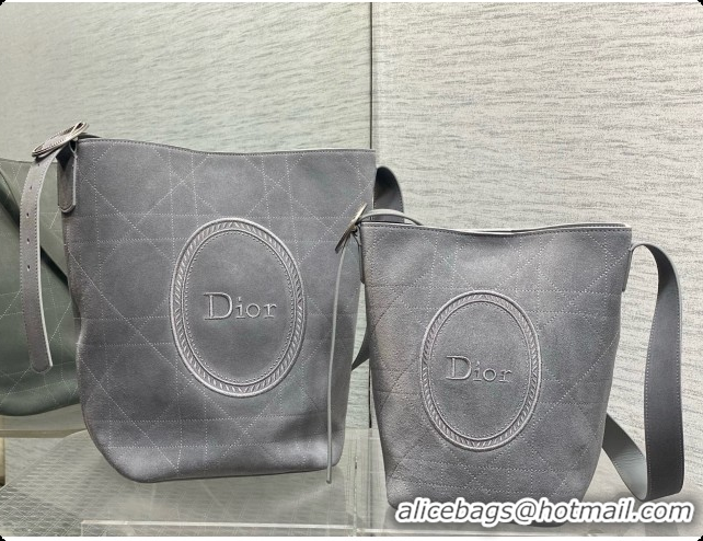 Discount Dior Jett Médaillon Small Bucket Bag in Cannage Suede Calfskin Grey 2026 6090435