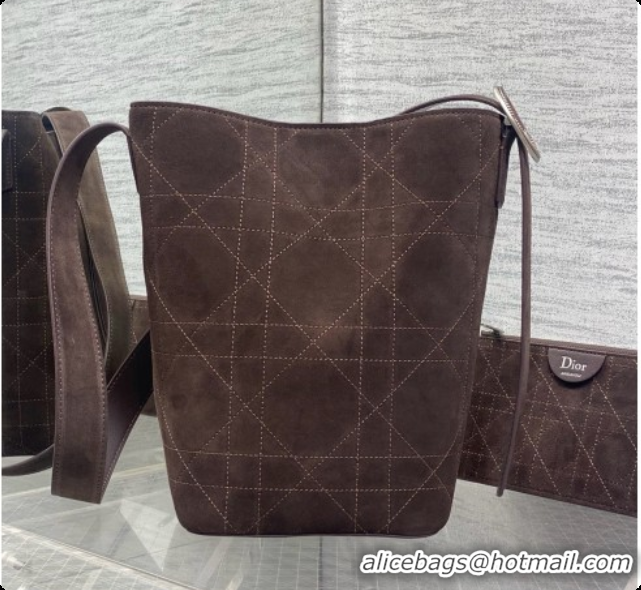 Discounts Dior Jett Médaillon Small Bucket Bag in Cannage Suede Calfskin Dark Brown 2026 6090437