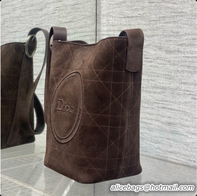 Discounts Dior Jett Médaillon Small Bucket Bag in Cannage Suede Calfskin Dark Brown 2026 6090437