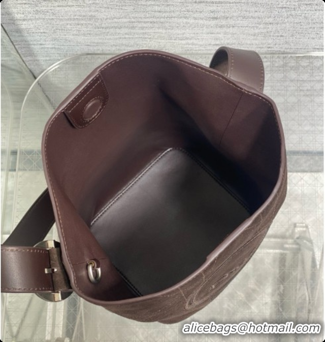 Discounts Dior Jett Médaillon Small Bucket Bag in Cannage Suede Calfskin Dark Brown 2026 6090437