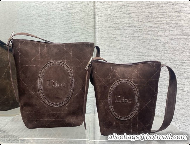 Discounts Dior Jett Médaillon Small Bucket Bag in Cannage Suede Calfskin Dark Brown 2026 6090437
