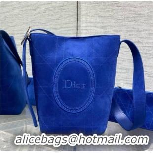 Good Taste Dior Jett Médaillon Small Bucket Bag in Cannage Suede Calfskin Blue 2026 6090439