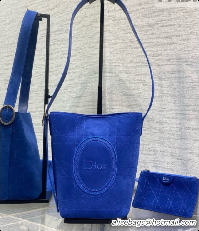 Good Taste Dior Jett Médaillon Small Bucket Bag in Cannage Suede Calfskin Blue 2026 6090439