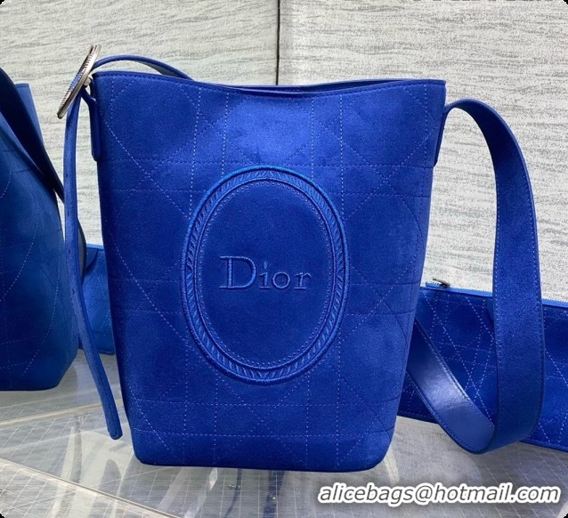 Good Taste Dior Jett Médaillon Small Bucket Bag in Cannage Suede Calfskin Blue 2026 6090439