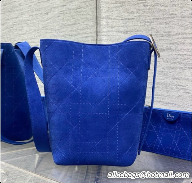 Good Taste Dior Jett Médaillon Small Bucket Bag in Cannage Suede Calfskin Blue 2026 6090439