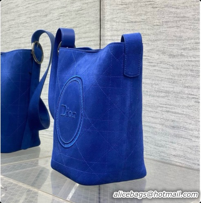 Good Taste Dior Jett Médaillon Small Bucket Bag in Cannage Suede Calfskin Blue 2026 6090439