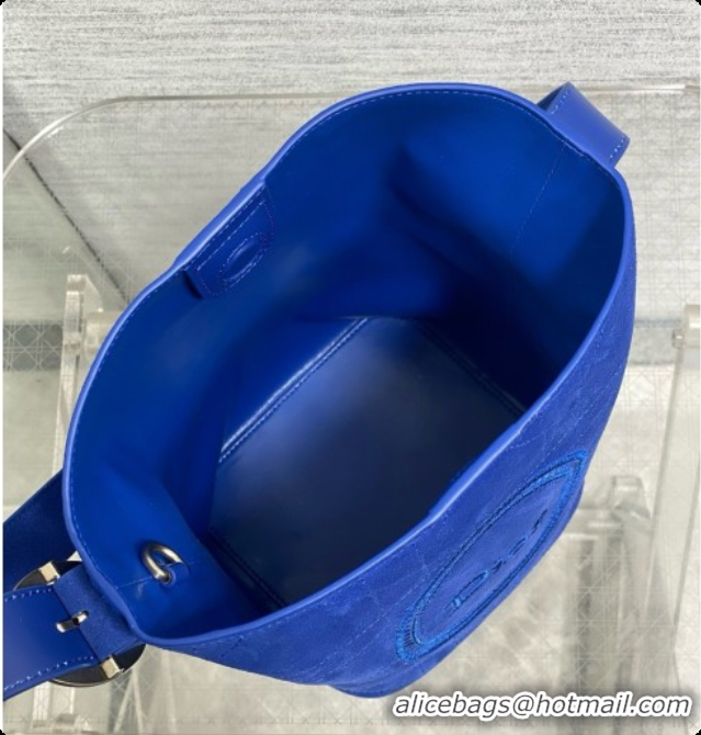 Good Taste Dior Jett Médaillon Small Bucket Bag in Cannage Suede Calfskin Blue 2026 6090439