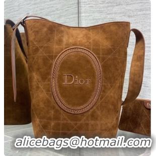 Cheap Price Dior Jett Médaillon Bucket Bag in Cannage Suede Calfskin Brown 2026 6090432