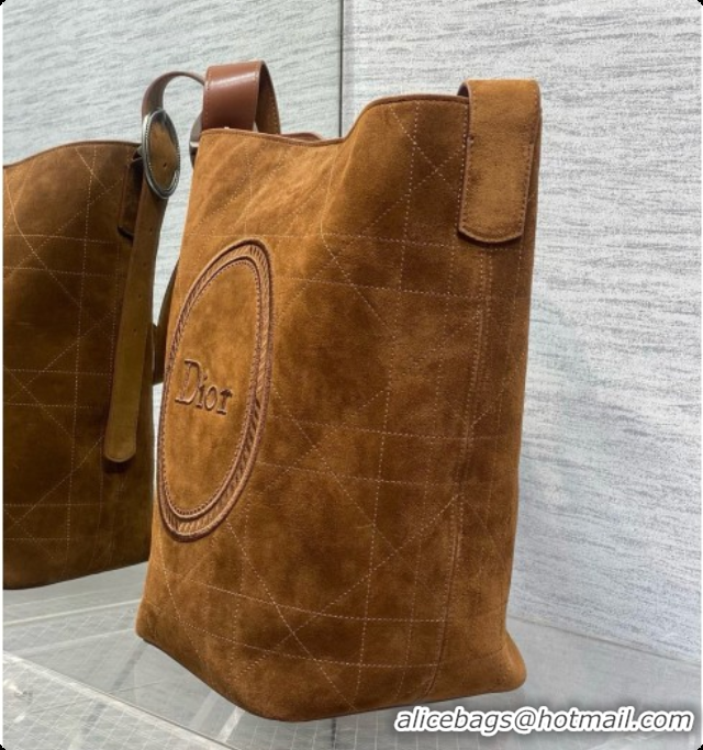 Cheap Price Dior Jett Médaillon Bucket Bag in Cannage Suede Calfskin Brown 2026 6090432