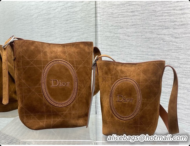 Cheap Price Dior Jett Médaillon Bucket Bag in Cannage Suede Calfskin Brown 2026 6090432