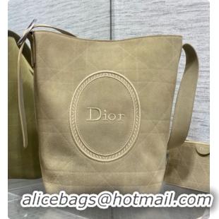 Luxury Cheap Dior Jett Médaillon Bucket Bag in Cannage Suede Calfskin Camel 2026 6090434