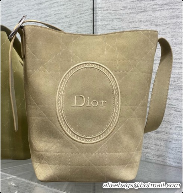 Luxury Cheap Dior Jett Médaillon Bucket Bag in Cannage Suede Calfskin Camel 2026 6090434