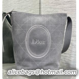 Luxury Dior Jett Médaillon Bucket Bag in Cannage Suede Calfskin Grey 2026 6090436